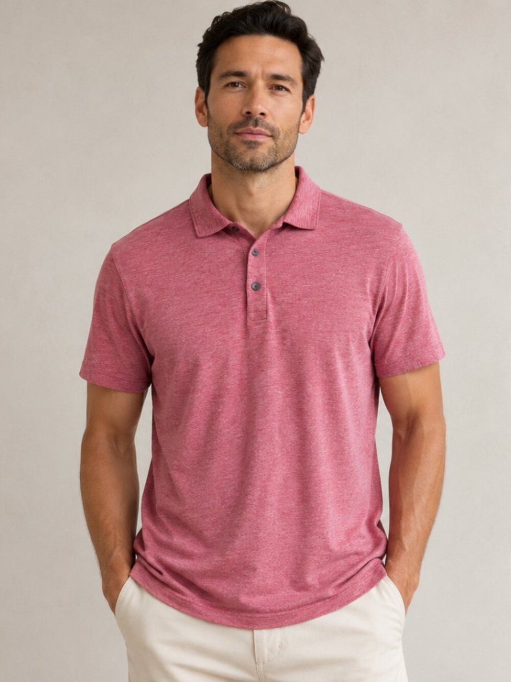 Banana Republic Vintage Men’s Polo Shirt XL Pink Red Heathered Slub Short Sleeve